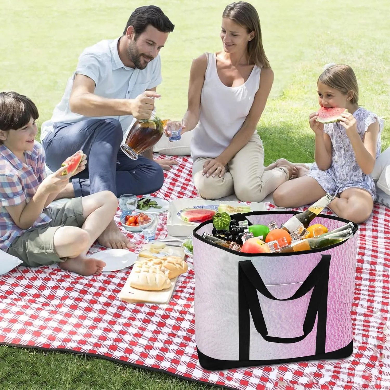 Insulated Soft Sided Cooler Bag Hot or Cold Carrier Portable Travel Cooler Personalized for Travel Picnics Delivery Blue Solid Color
