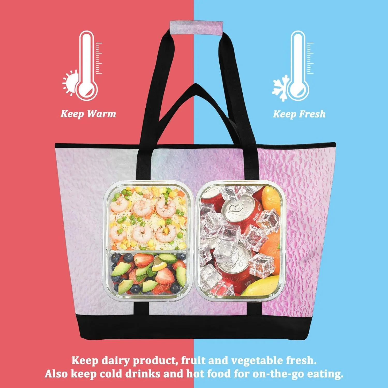 Insulated Soft Sided Cooler Bag Hot or Cold Carrier Portable Travel Cooler Personalized for Travel Picnics Delivery Blue Solid Color