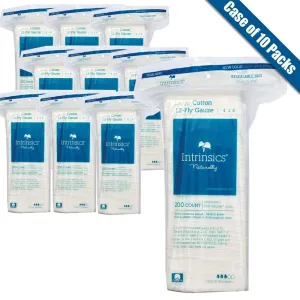 Intrinsics 12-Ply Gauze Pads - Large - 4" X 4" - Med-Esthetic&reg; 100% Naturelle Cotton / 200 Count per Resealable Bag X 10 Bags = Case of 2,000 12-Ply Gauze Pads