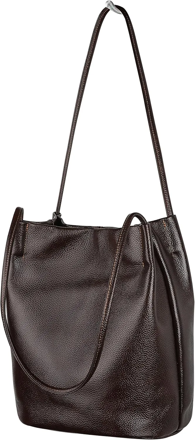 Iswee Genuine Leather Tote Bucket Bags Hobo Shoulder Bags Purse and Handbags for Women Trendy