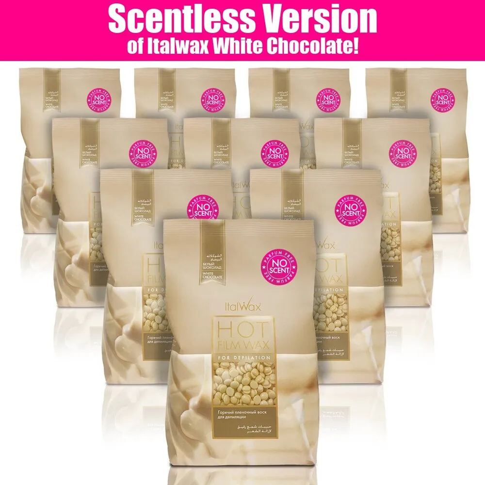 ItalWax Film Wax - SCENT-LESS White Chocolate - Hard Stripless Wax Beads from Italy / 1 Case = (10) 2.2 lb. Bags = 22 lbs. Total