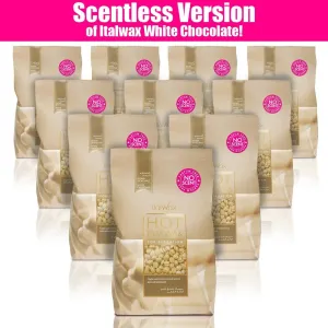 ItalWax Film Wax - SCENT-LESS White Chocolate - Hard Stripless Wax Beads from Italy / 1 Case = (10) 2.2 lb. Bags = 22 lbs. Total