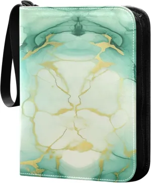 Jade Green Marble Texture Card Binder 4 Pocket Collectible Trading Card Albums with 50 Sleeves Double Side PU Waterproof 3 Ring for Sports & Game Cards