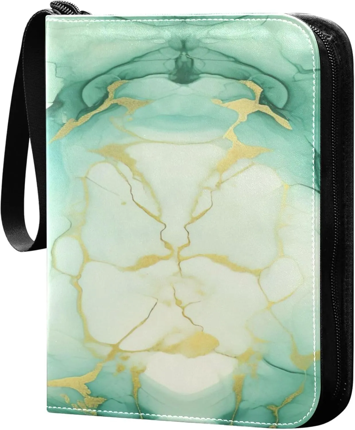 Jade Green Marble Texture Card Binder 4 Pocket Collectible Trading Card Albums with 50 Sleeves Double Side PU Waterproof 3 Ring for Sports & Game Cards