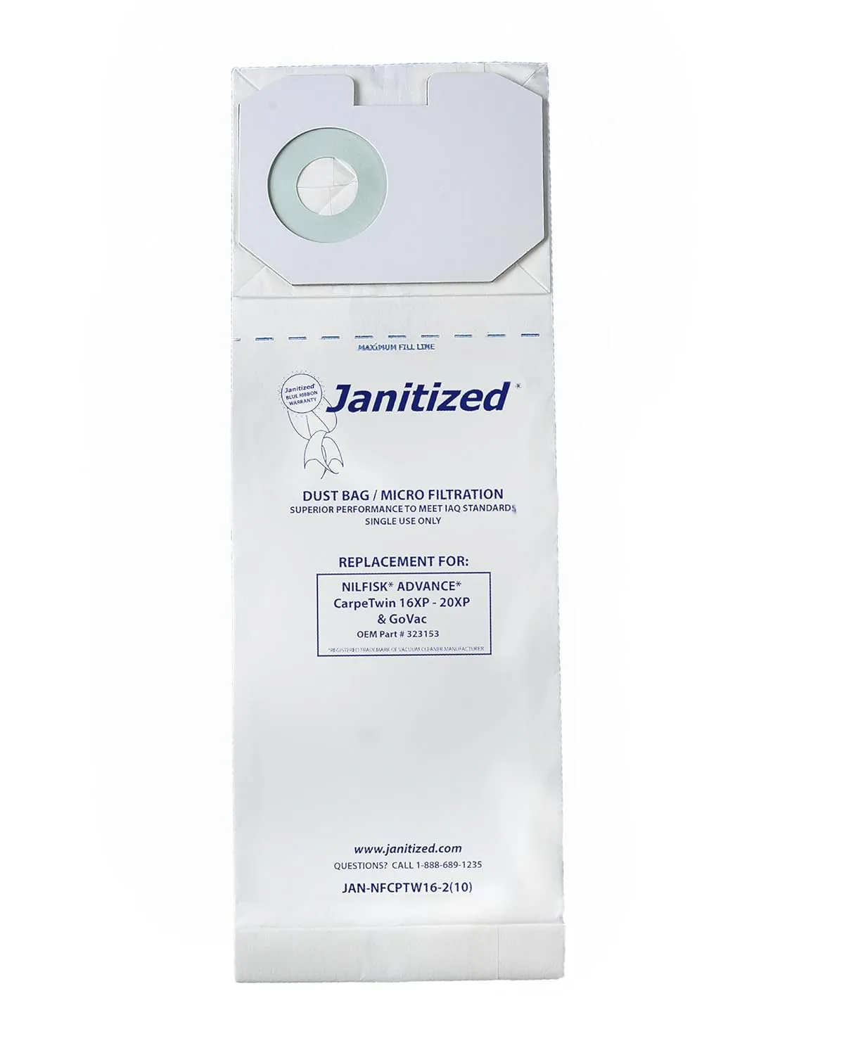 Janitized Vacuum Filter Bags Designed to fit nilfisk carpetwin Upright 16xp/20xp, 100/carton
