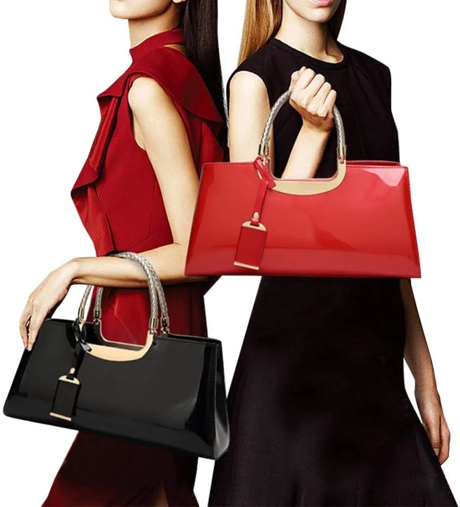 jessie Patent Leather Structured Shoulder Handbag Women Evening Party Satchel Crossbody Top Handle Bags