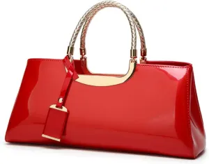 jessie Patent Leather Structured Shoulder Handbag Women Evening Party Satchel Crossbody Top Handle Bags