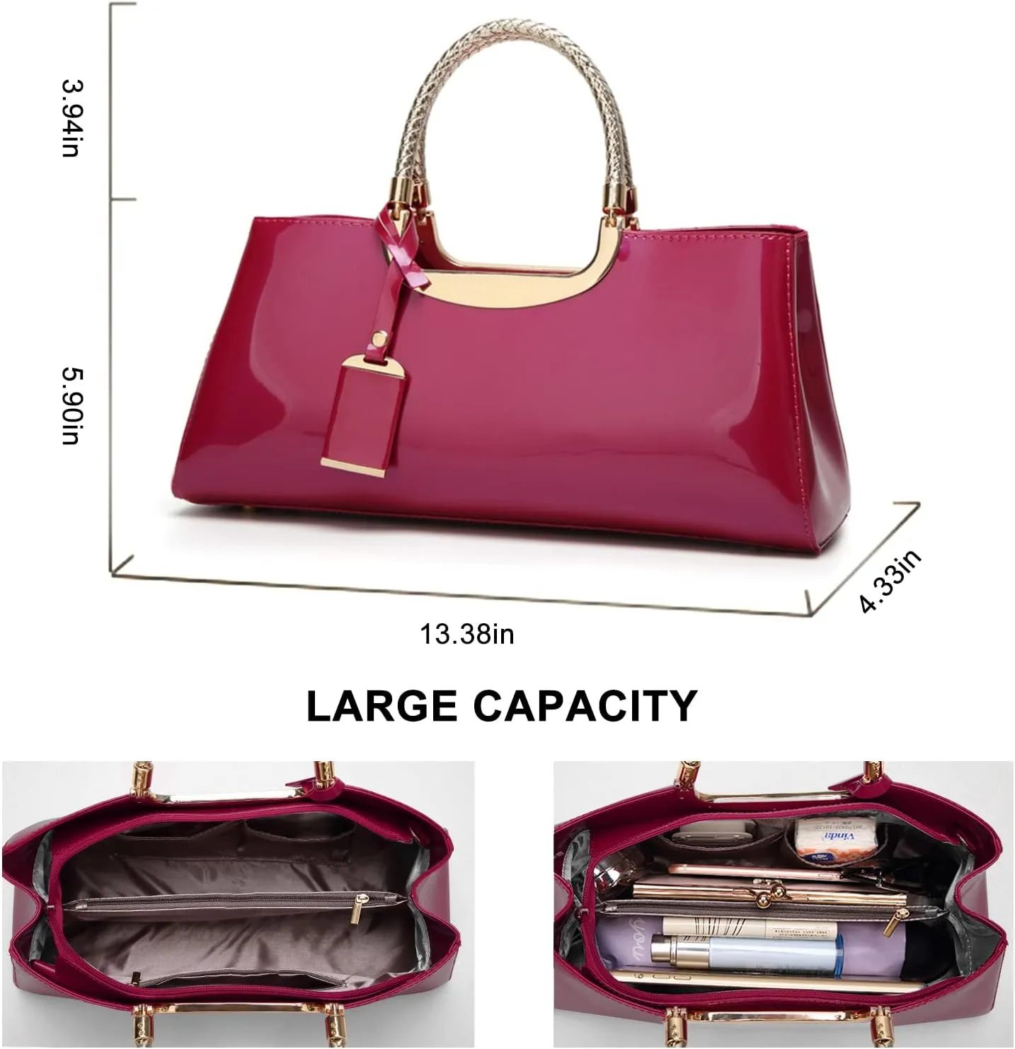jessie Patent Leather Structured Shoulder Handbag Women Evening Party Satchel Crossbody Top Handle Bags