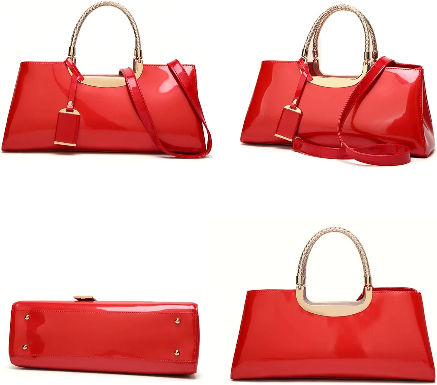 jessie Patent Leather Structured Shoulder Handbag Women Evening Party Satchel Crossbody Top Handle Bags