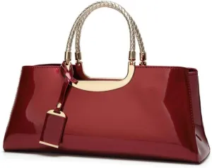 jessie Patent Leather Structured Shoulder Handbag Women Evening Party Satchel Crossbody Top Handle Bags