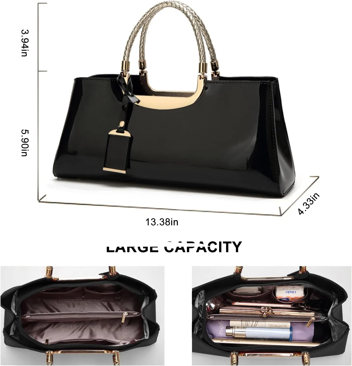 jessie Patent Leather Structured Shoulder Handbag Women Evening Party Satchel Crossbody Top Handle Bags