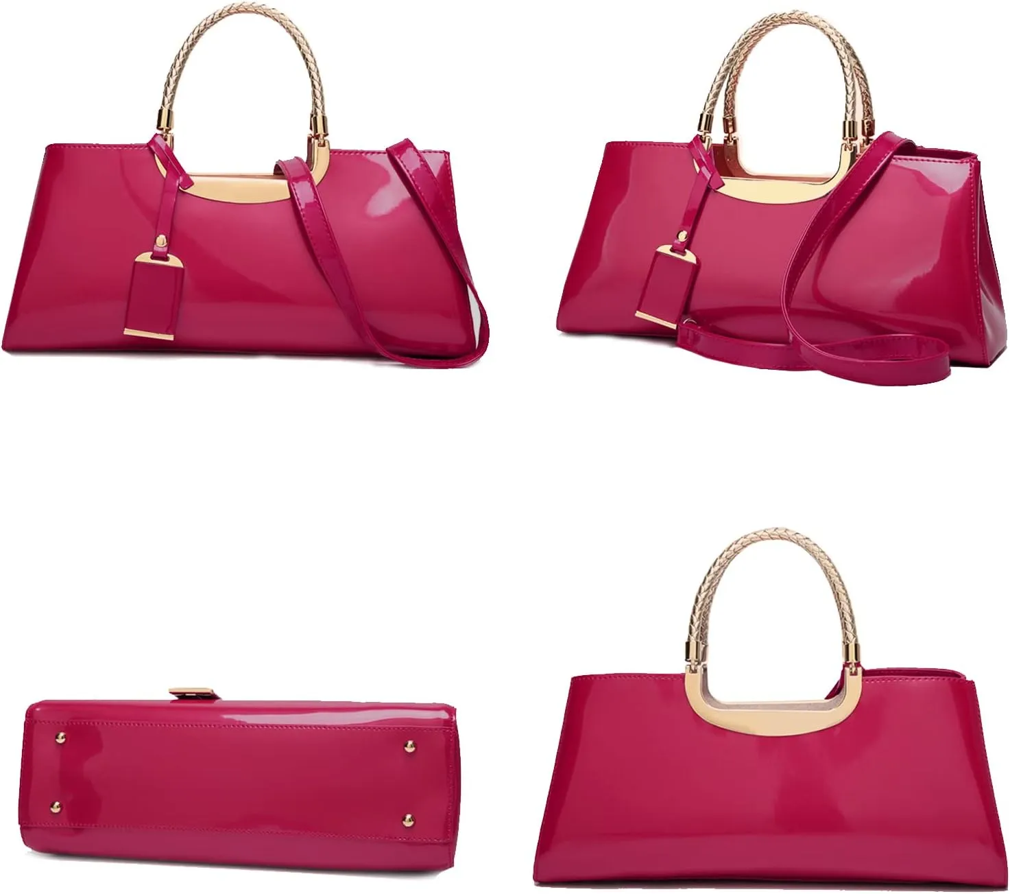 jessie Patent Leather Structured Shoulder Handbag Women Evening Party Satchel Crossbody Top Handle Bags