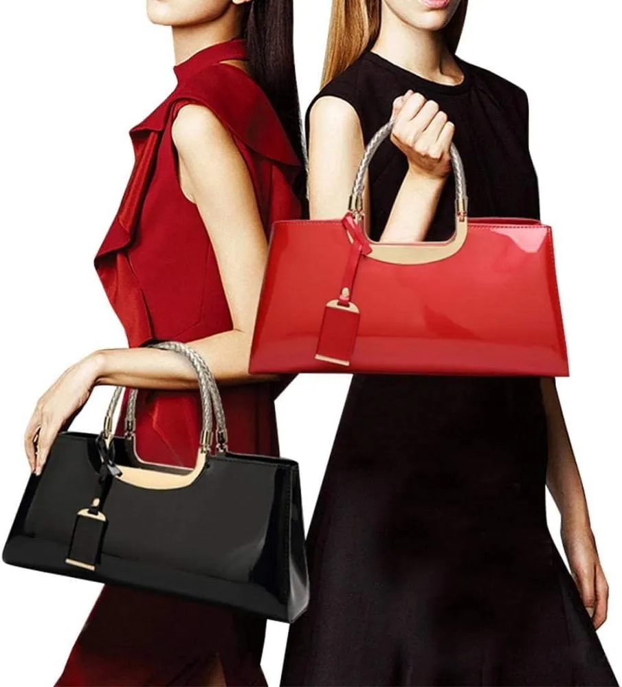 jessie Patent Leather Structured Shoulder Handbag Women Evening Party Satchel Crossbody Top Handle Bags