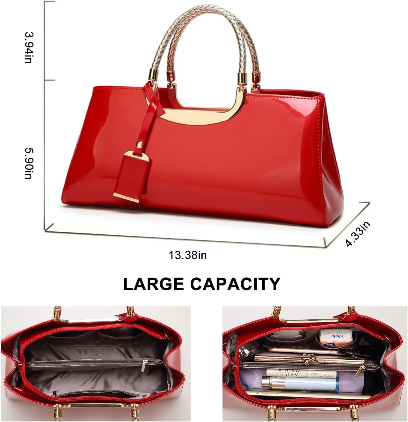 jessie Patent Leather Structured Shoulder Handbag Women Evening Party Satchel Crossbody Top Handle Bags