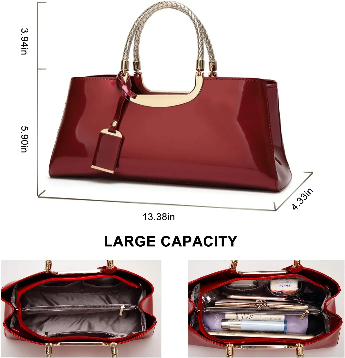 jessie Patent Leather Structured Shoulder Handbag Women Evening Party Satchel Crossbody Top Handle Bags