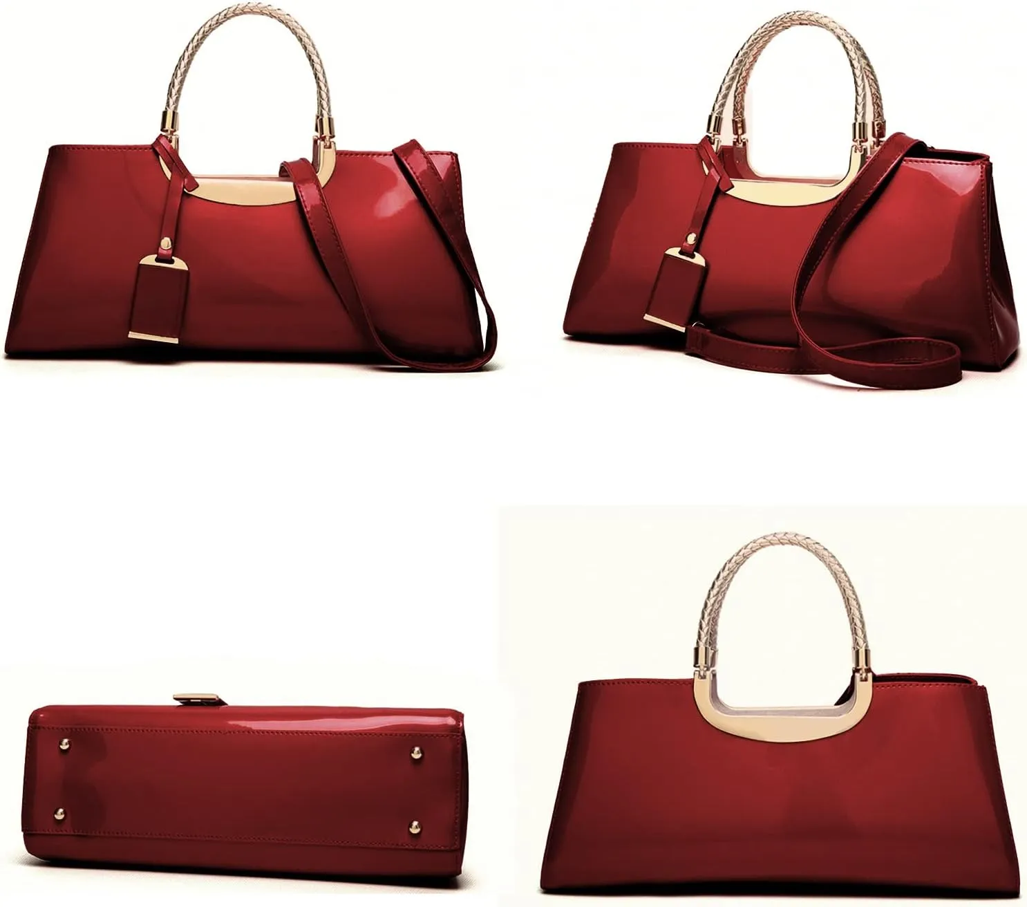 jessie Patent Leather Structured Shoulder Handbag Women Evening Party Satchel Crossbody Top Handle Bags