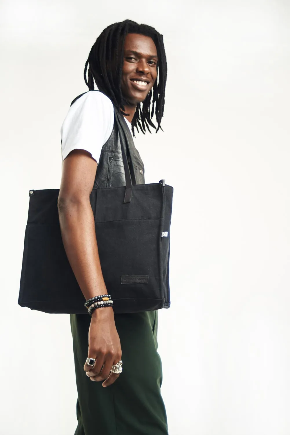 Jet Black Leather Office Tote