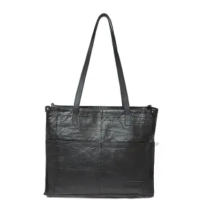 Jet Black Leather Office Tote