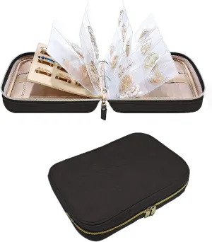 Jewelry Travel Organizer Case Portable Transparent Jewelry Storage Book Ring Binder w/Clear Pockets Zipper Pouch Bag Jewelry Rolls for Necklaces Earrings Rings Bracelet, Black