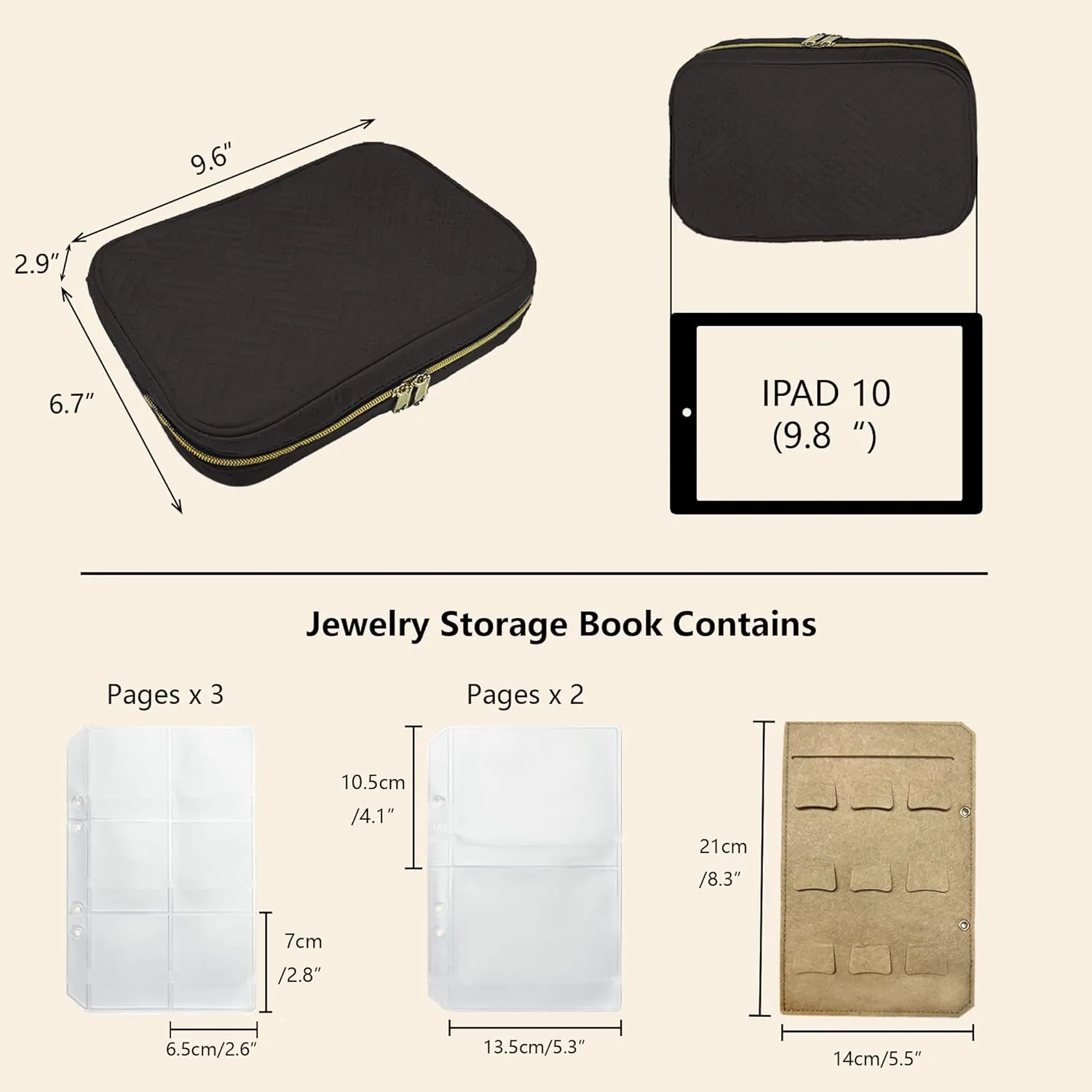 Jewelry Travel Organizer Case Portable Transparent Jewelry Storage Book Ring Binder w/Clear Pockets Zipper Pouch Bag Jewelry Rolls for Necklaces Earrings Rings Bracelet, Black