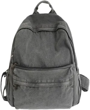 JHTPSLR Preppy Backpack Denim Backpack Vintage Aesthetic Backpack Cowboy Backpack Solid Denim Book Bags Casual Daypack Backpack Supplies (Smoke Grey)