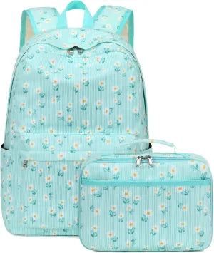 JIANYA Daisy Backpack for Girls - Lightweight Kids School Book Bag with Lunch Box