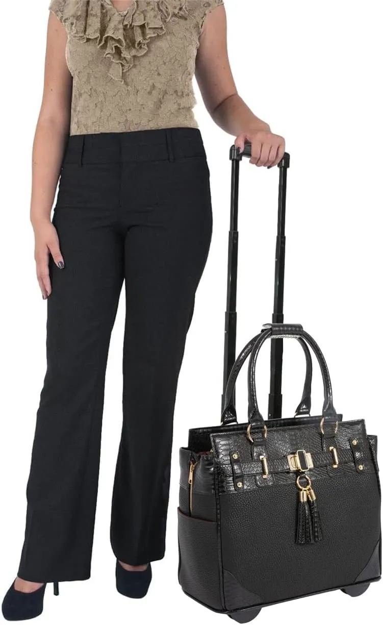 JKM & Company Rolling Laptop Bag Women, Rolling Briefcase for Women, 13"-17" Inch Laptop Bag with Wheels