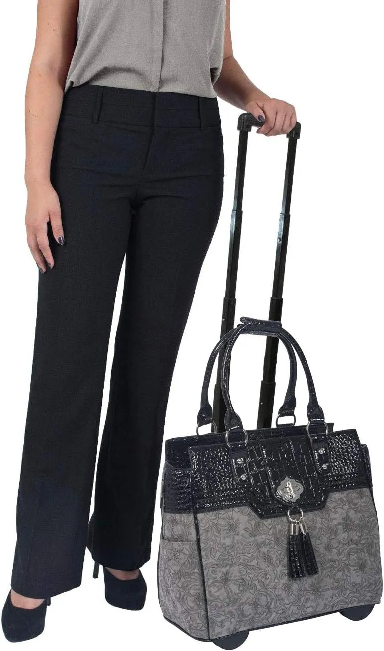 JKM and Company Alligator Compatible With Computer iPad, Laptop Tablet Rolling Tote Bag Briefcase Carryall Bag