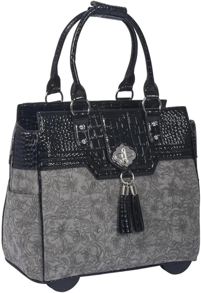 JKM and Company Alligator Compatible With Computer iPad, Laptop Tablet Rolling Tote Bag Briefcase Carryall Bag