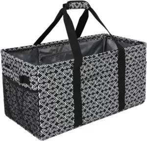 Joyfol Day Extra Large Utility Tote Bag, Reusable Grocery Bags Foldable,Upgraded Metal Frame, With Sturdy Handles Reinforced Bottom Heavy Duty Oxford Fabric Moving Shopping Bags, Heart Black