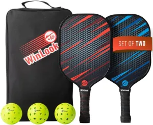 JP WinLook Premium Pickleball Paddles Set of 2 – Fiberglass Pickle Ball Rackets - for Women & Men - for Indoor or Outdoor - Professional Pickleball Racquets, Pickleballs, Bags & Equipment