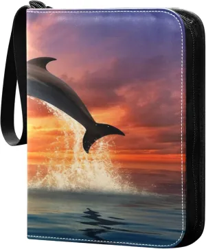 Jumping Dolphin Card Binder 4 Pocket Collectible Trading Card Albums with 50 Sleeves Double Side PU Waterproof 3 Ring for Sports & Game Cards