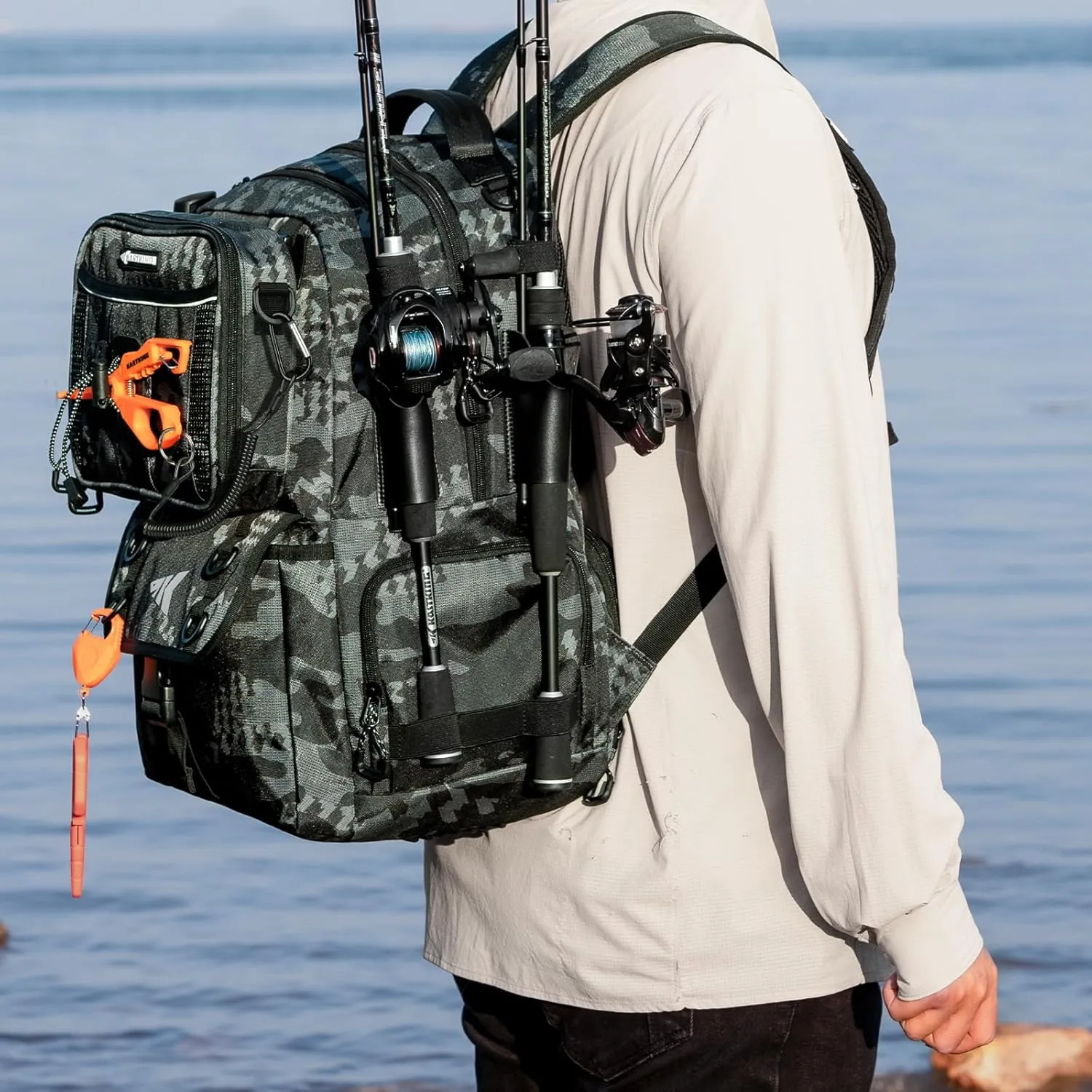 KastKing BaitSpace 50L Fishing Tackle Backpack with Removable Bait Binder & 4 Tackle Boxes, Rod Holders Storage Fishing Gear