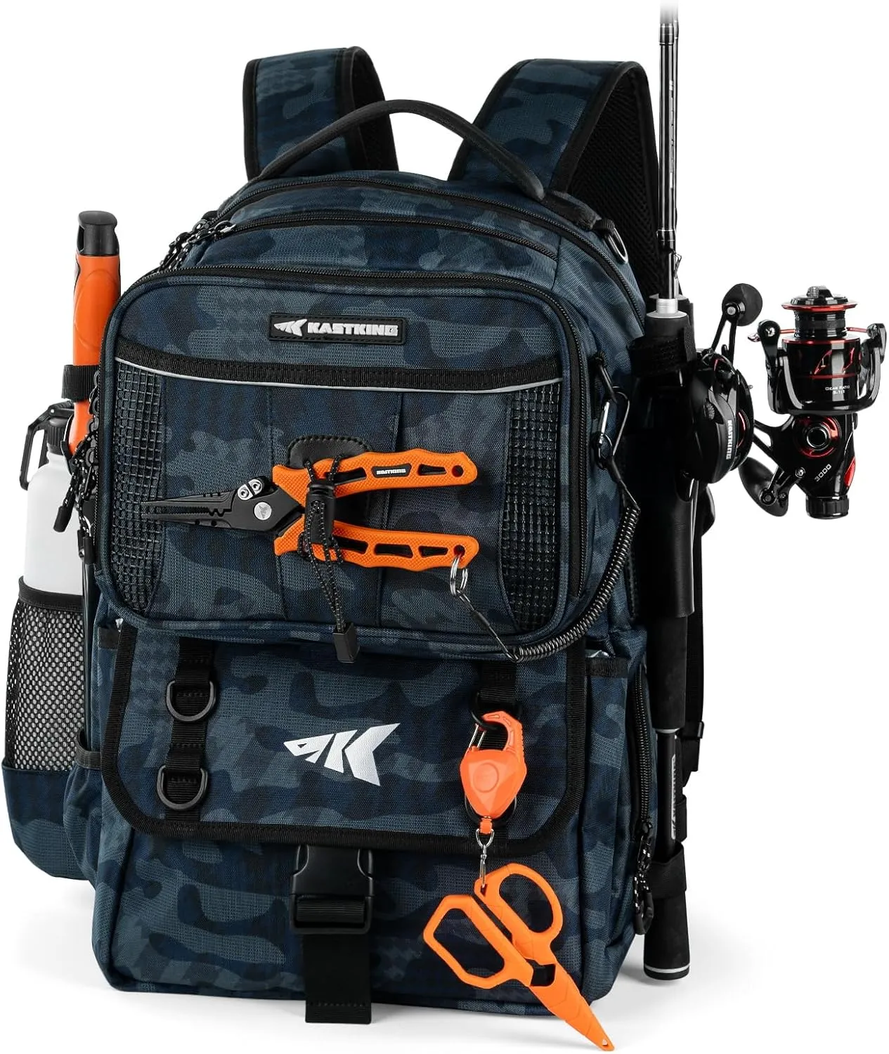 KastKing BaitSpace 50L Fishing Tackle Backpack with Removable Bait Binder & 4 Tackle Boxes, Rod Holders Storage Fishing Gear