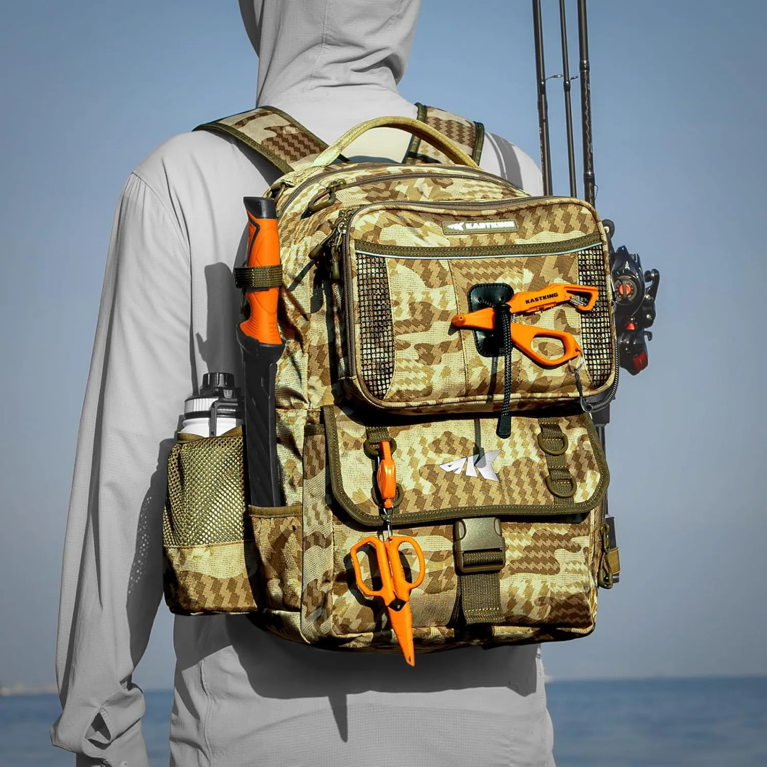 KastKing BaitSpace 50L Fishing Tackle Backpack with Removable Bait Binder & 4 Tackle Boxes, Rod Holders Storage Fishing Gear