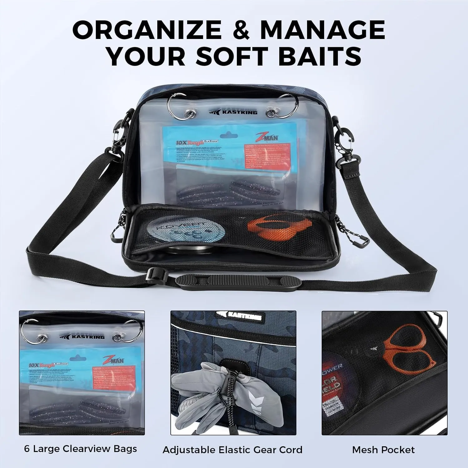 KastKing BaitSpace 50L Fishing Tackle Backpack with Removable Bait Binder & 4 Tackle Boxes, Rod Holders Storage Fishing Gear