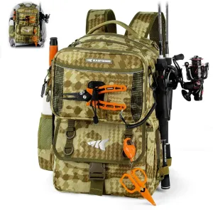 KastKing BaitSpace 50L Fishing Tackle Backpack with Removable Bait Binder & 4 Tackle Boxes, Rod Holders Storage Fishing Gear