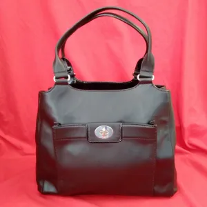Kate Spade - Black Leather "HAMPTON ROAD" Melody Turn Lock Satchel Tote