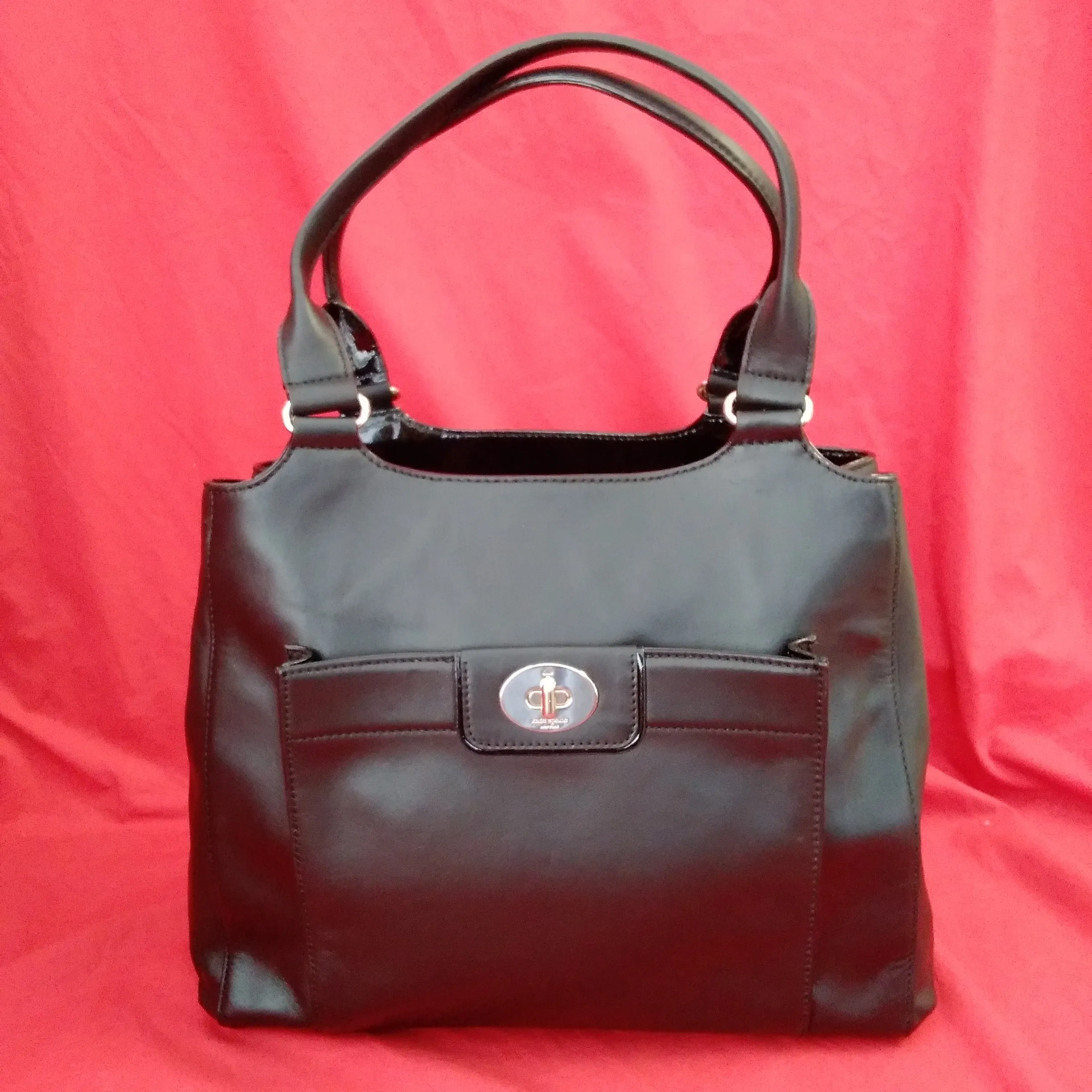 Kate Spade - Black Leather "HAMPTON ROAD" Melody Turn Lock Satchel Tote