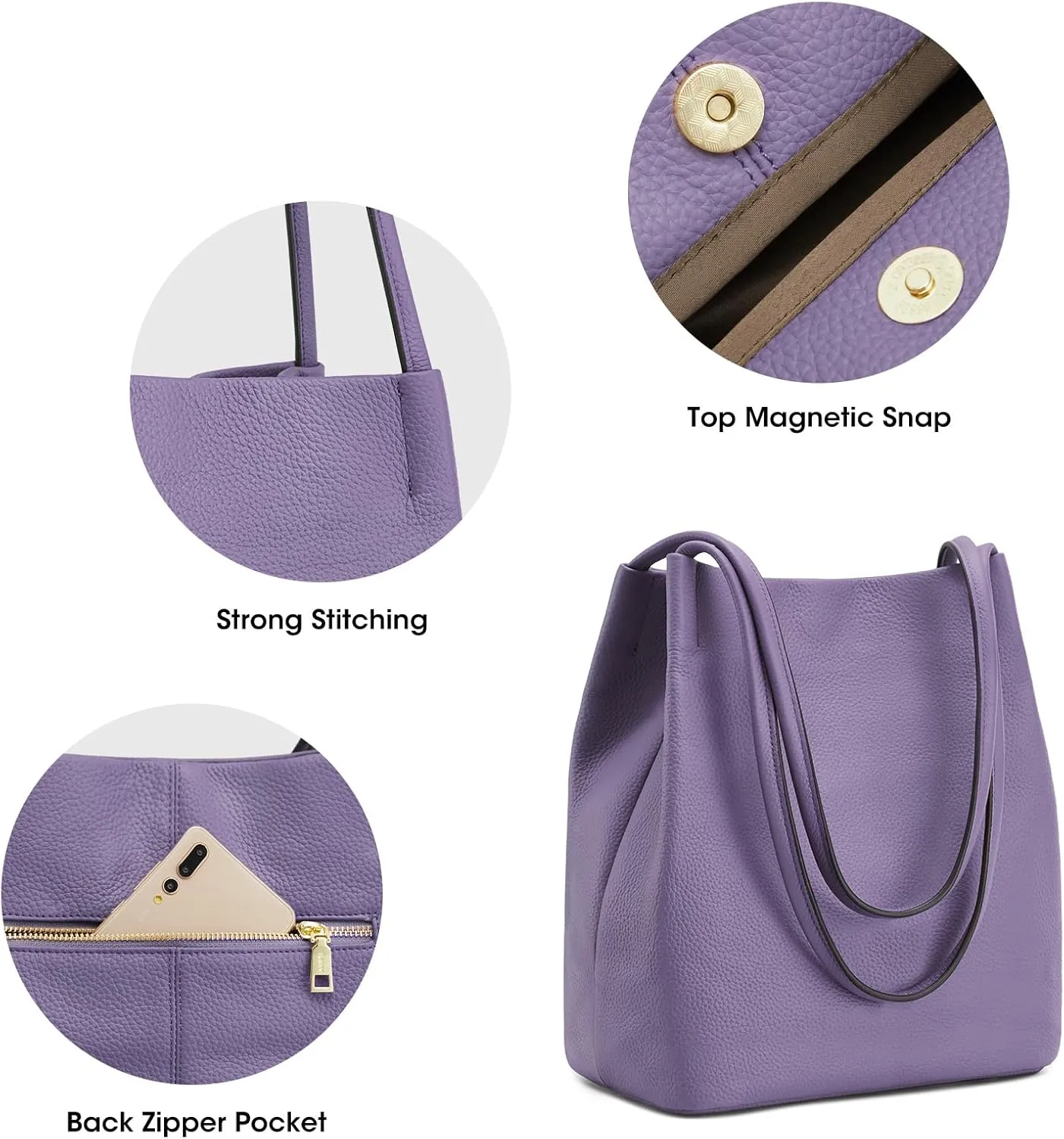 Kattee Women Soft Genuine Leather Totes Shoulder Bag Purses and Handbags with Top Magnetic Snap Closure