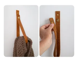 KEYAIIRA - Leather Wall Strap that Opens & Closes - entryway hook for handbags, shopping totes, keys, towels minimalist functional interior design snap bath towel hook