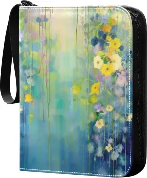 Kigai Abstract Flower Painting Card Binder - 400 Pockets Card Holder with 50 Sleeves, Trading Card Album Folder for Boys Girls