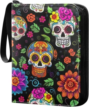 Kigai Colorful Dead Skulls Card Binder - 400 Pockets Card Holder with 50 Sleeves, Trading Card Album Folder for Boys Girls