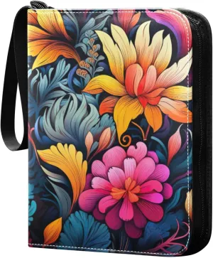 Kigai Colorful Floral Pattern Card Binder - 400 Pockets Card Holder with 50 Sleeves, Trading Card Album Folder for Boys Girls