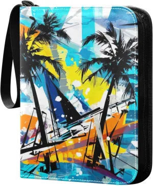 Kigai Colorful Palm Trees Card Binder - 400 Pockets Card Holder with 50 Sleeves, Trading Card Album Folder for Boys Girls