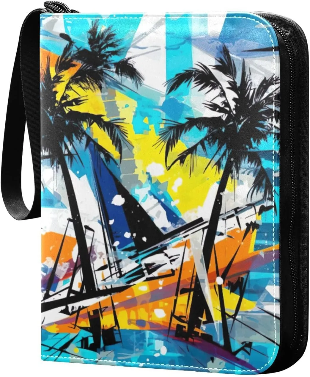Kigai Colorful Palm Trees Card Binder - 400 Pockets Card Holder with 50 Sleeves, Trading Card Album Folder for Boys Girls