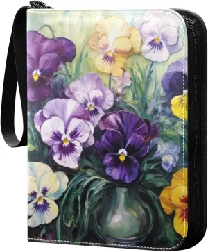 Kigai Flower Painting Card Binder - 400 Pockets Card Holder with 50 Sleeves, Trading Card Album Folder for Boys Girls