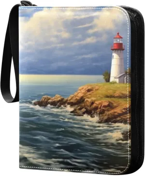 Kigai Lighthouse Painting Card Binder - 400 Pockets Card Holder with 50 Sleeves, Trading Card Album Folder for Boys Girls