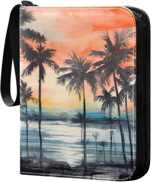 Kigai Palm Tree Painting Card Binder - 400 Pockets Card Holder with 50 Sleeves, Trading Card Album Folder for Boys Girls