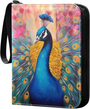 Kigai Peacock Painting Card Binder - 400 Pockets Card Holder with 50 Sleeves, Trading Card Album Folder for Boys Girls